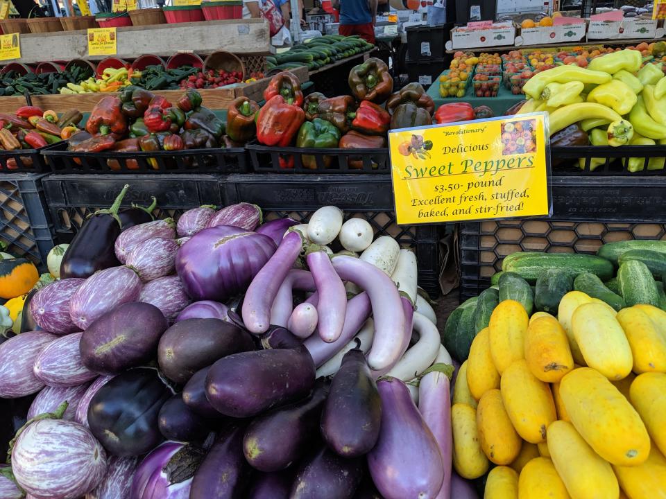 The Union Square Greenmarket is one of 142 farmers markets citywide, all of which accept Health Bucks. Three nearby pharmacies participate in the Pharmacy to Farm program to dispense fruit and vegetable prescriptions to New Yorkers with high blood pressure. (Photo: Amanda Schupak)