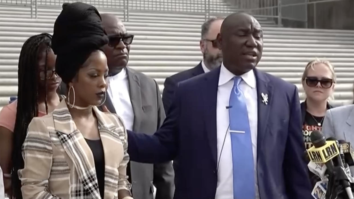 Attorney Benjamin Crump at Friday's press conference with Davis and her family.