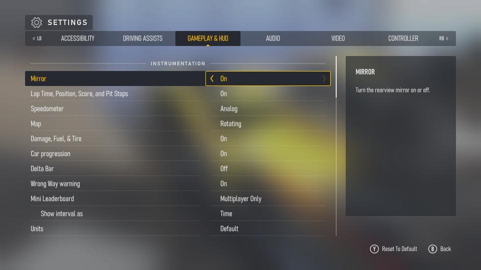 Screenshots of Forza Motorsport (2023)'s accessibility menus and settings.