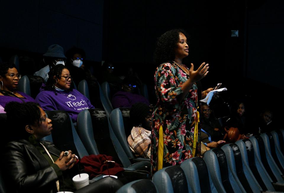 Golda Easter speaks to counselor Latoya RandallÊduring the Robinson Film CenterÕs Color Purple event Friday evening, December 29, 2023.