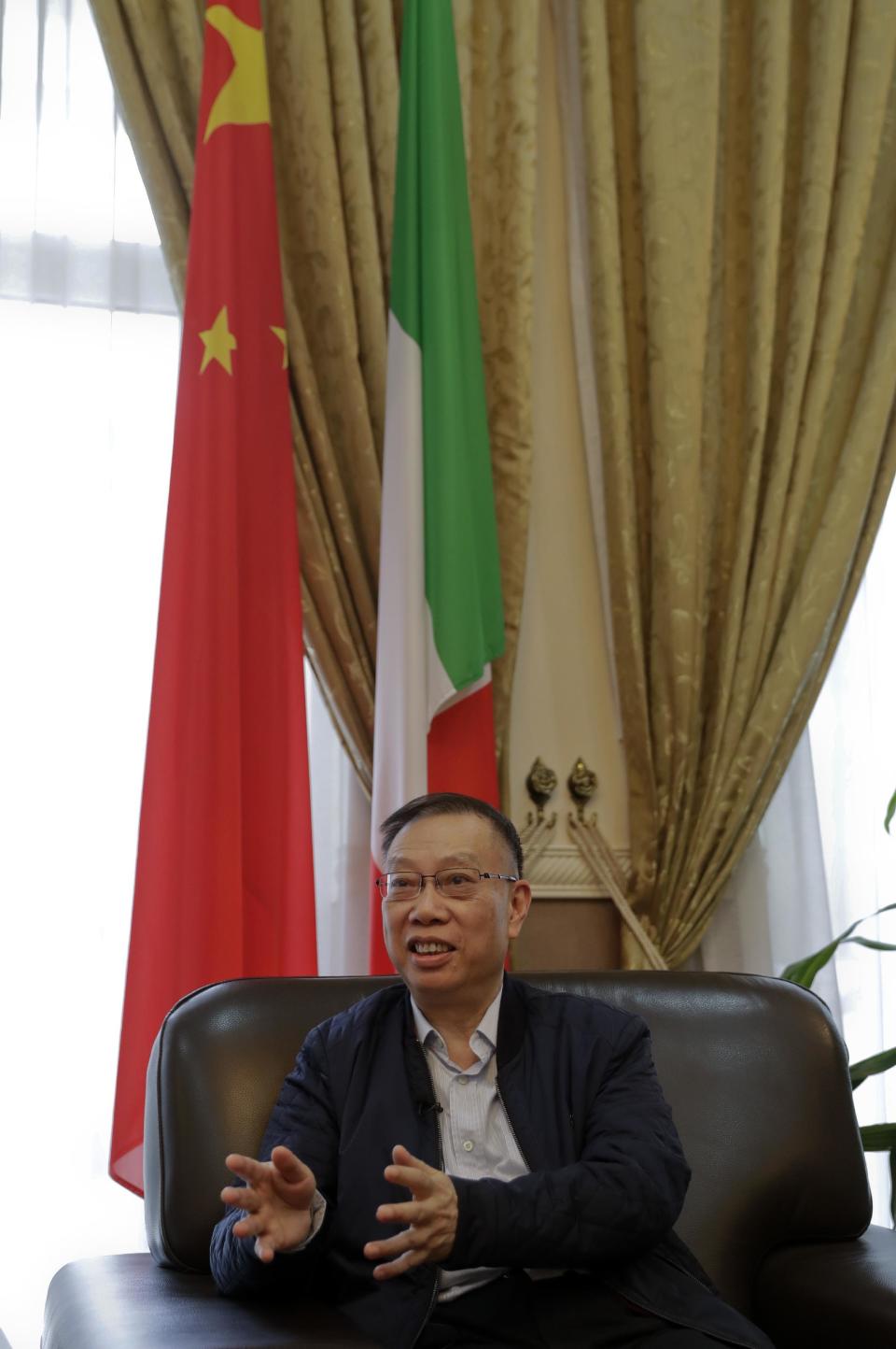 Professor Huang Jiefu, Chairman of the Chinese National Organ Donation and Transplantation Committee, talks during an interview with The Associated Press, at the Chinese embassy to Italy, in Rome, Monday, Feb. 6, 2017. China is stepping up its efforts to convince the international medical community that it has stopped using executed prisoners as organ donors. (AP Photo/Andrew Medichini)