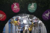 Decorations for the White House Easter Egg Roll adorn the East Colonnade of the White House, Thursday, March 28, 2024, in Washington. (AP Photo/Evan Vucci)