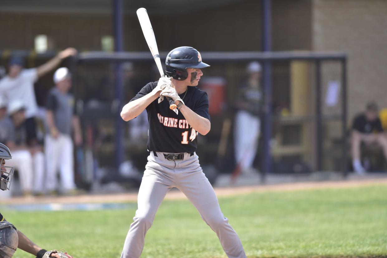 Marine City's Parker Atkinson bats during a game last season.