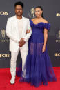 <p>The <em>Hamilton </em>star and his wife looked ready to be in "The Room Where It Happens" as they hit the red carpet. Odom wore a white, sequined suit, while Robinson opted for a semi-sheer, off-the-shoulder blue gown. </p>