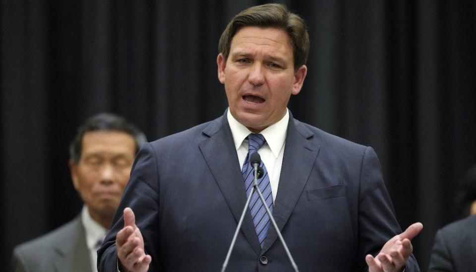 Florida Gov. Ron DeSantis speaks during a press conference on Sept. 22, 2022, in Miami.