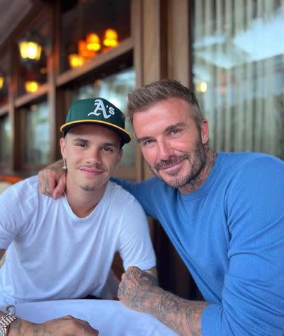 <p>Romeo Beckham Instagram</p> David Beckjam embracing his son Romeo James Beckham.