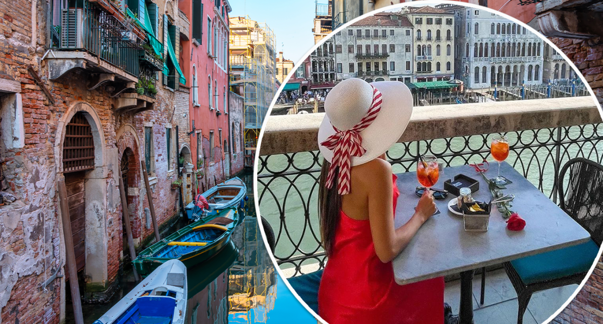 A woman enjoying the sights of Venice, Italy. 