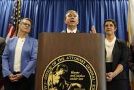 California Attorney General Rob Bonta announces a lawsuit against Amazon during a news conference in San Francisco, Wednesday, Sept. 14, 2022. California's attorney general said Wednesday that he has sued online retail giant Amazon, alleging the company's policies drive up consumers' prices. (AP Photo/Eric Risberg)