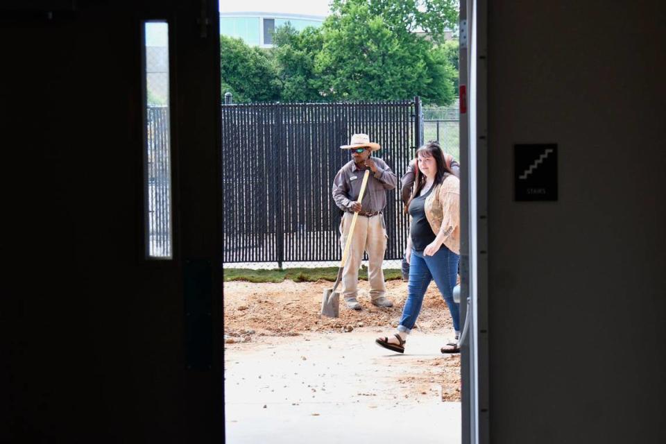 Construction continues as visitors take a tour of the Central City Apartment Complex on Monday, May 20, 2024, in Macon, Georgia. The new complex will be comprised of 82 affordable housing units and a 12-bed medical respite.