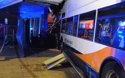 The scene after a double decker bus crashed into a Sainsbury's supermarket  - Credit: West Midlands Ambulance Service/PA