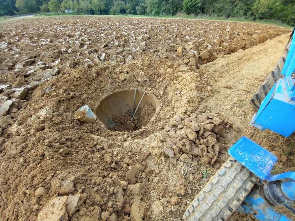 The partially buried machine gun nest found in a field in Kostolná-Záriečie.