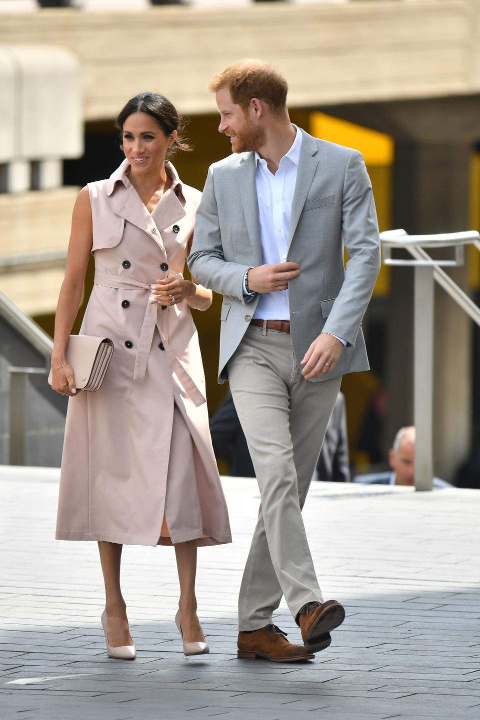 The Duchess of Sussex wore a protocol-breaking trench dress by an under-the-radar label for the London engagement [Photo: PA]