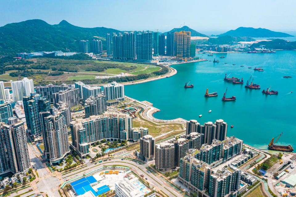 Drone view of Residential building in the Tseung Kwan O. Hong Kong