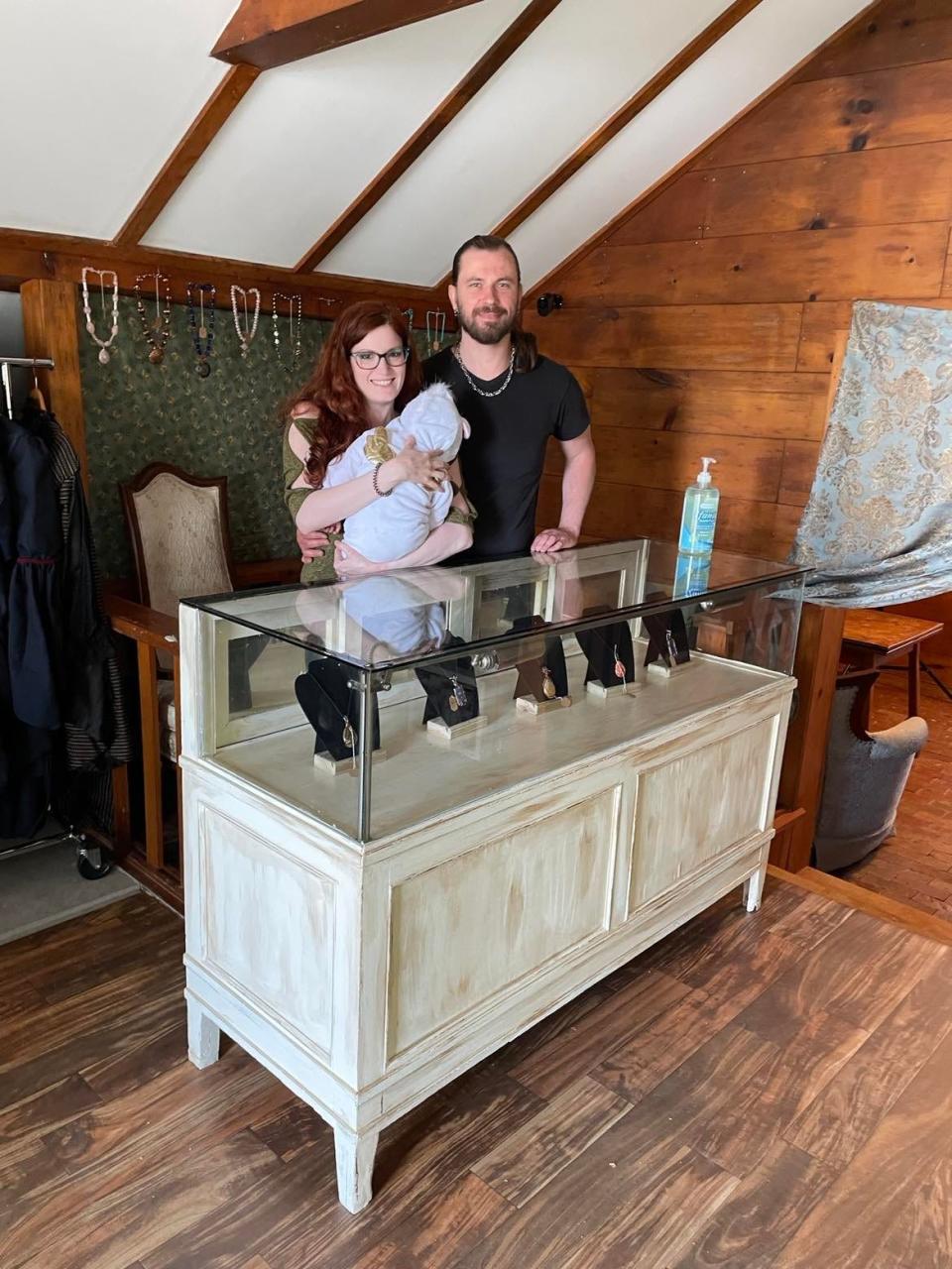 Dave & Serena (Star) Parsons (and their future shop assistant) recently opened Fox & the Wolf at the Shoppes at Dragon Village in Hopewell. Their shop offers “woodland fantasy inspired” gifts, including jewelry, artwork, crystals and candles. There’s also a photography studio on location.