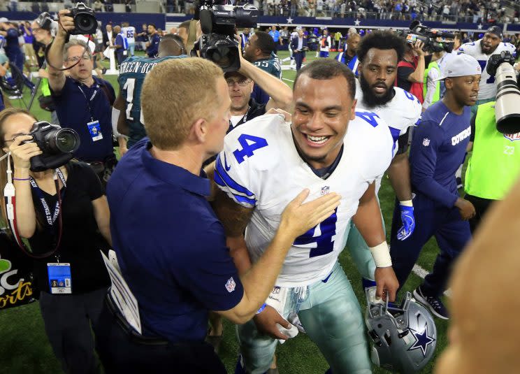 The Cowboys won a thrilling game in overtime on Sunday night (AP)