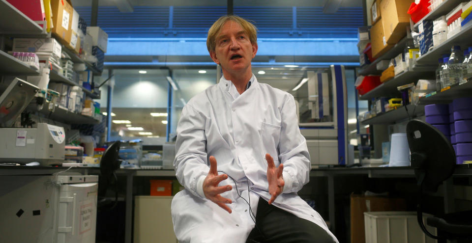 Image: Professor Adrian Hill speaks to members of the media at The Jenner Institute in Oxford, England. (Eddie Keogh / Reuters file)