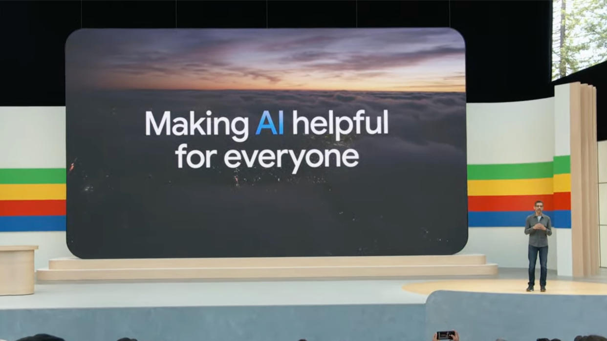  "Making AI helpful for everyone" screen at Google IO 2024. 