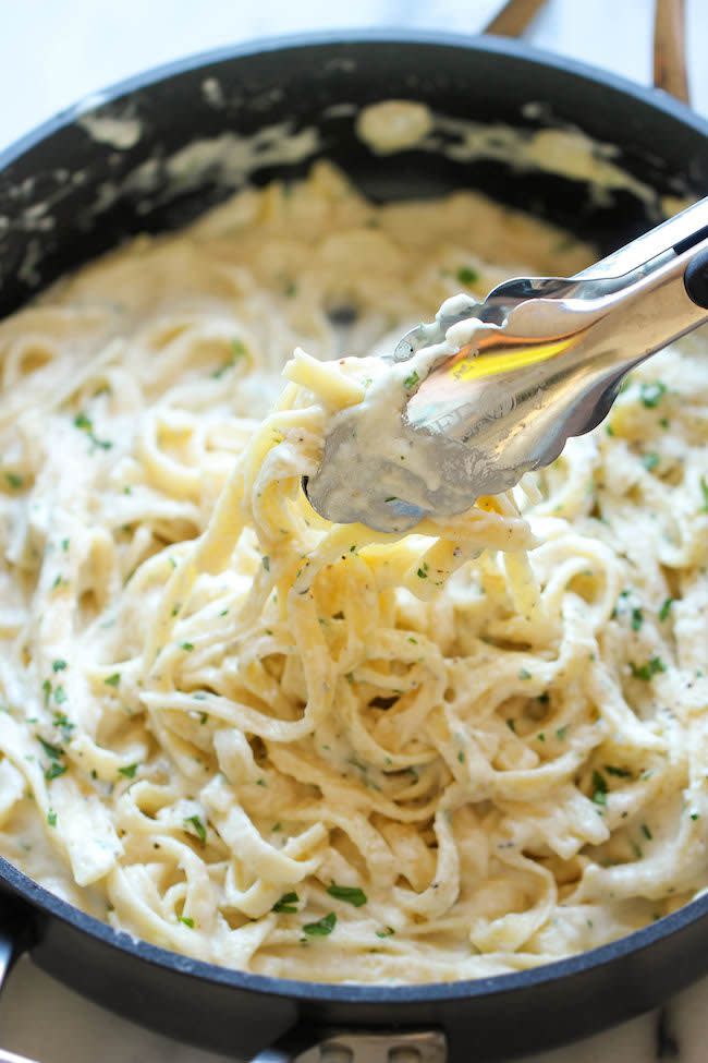 <p>Sacrificing alfredo would have just been way too much to ask.</p><p>Get the recipe from <a rel="nofollow noopener" href="http://damndelicious.net/2014/01/24/skinny-fettuccine-alfredo/" target="_blank" data-ylk="slk:Damn Delicious;elm:context_link;itc:0;sec:content-canvas" class="link ">Damn Delicious</a>.</p>