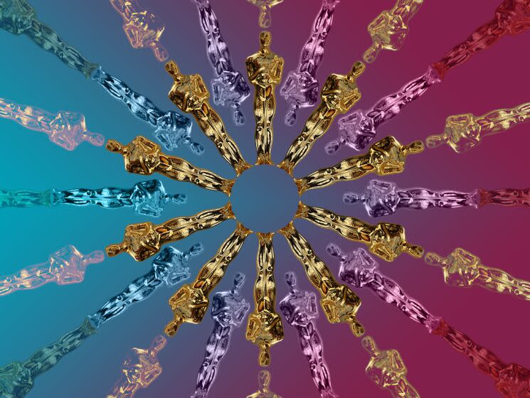 a kaleidoscopic illustration of Oscar statues