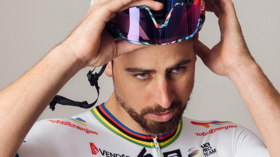 peter sagan poses for a portrait wearing a helmet