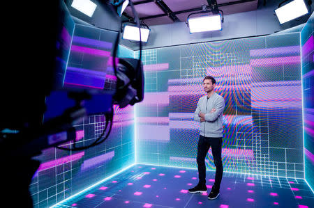 Retired German ski jumper Sven Hannawald stands in the Discovery Cube in Pyeongchang in this image released on February 12, 2018. Discovery Communications/David Carlier/Handout via REUTERS