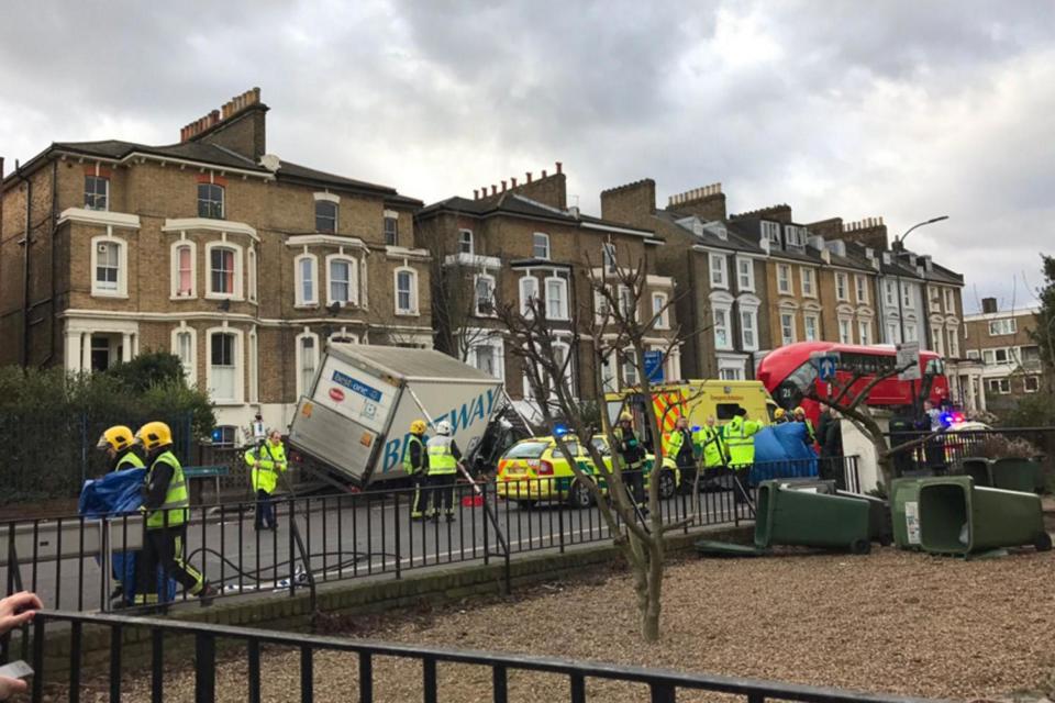 The lorry had to be propped up by two poles to stop Storm Doris blowing it over (Joshua Spencer)