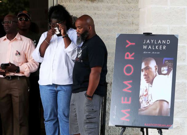 PHOTO: Family members of Jayland Walker stand behind the podium during a press conference in Akron, Ohio, July 11, 2022. (Akron Beacon Journal via USA Today Network, FILE)