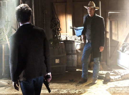 <p>It was crowned <a href="https://www.yahoo.com/tv/justified-most-satisfying-series-finale-129287174690.html" data-ylk="slk:Most Satisfying Series Finale;elm:context_link;itc:0;sec:content-canvas;outcm:mb_qualified_link;_E:mb_qualified_link;ct:story;" class="link  yahoo-link">Most Satisfying Series Finale</a> in our inaugural reader-voted Yahooies! for good reason: It had everything longtime fans could want in an hour of <i>Justified</i>, from a beautifully-filmed showdown between Raylan (Timothy Olyphant) and bad guy Boon (Jonathan Tucker) to the perfect final exchange between Raylan and Walton Goggins’s Boyd (“We dug coal together.” “That’s right.”). The writers stayed true to the characters while still giving viewers a hopeful flash-forward ending: Ava (Joelle Carter) is raising a son who’s as buttoned-up as his daddy. Raylan and Winona (Natalie Zea) still have that spark even though they’re parenting their daughter separately. And Boyd’s in prison, where he has a captive audience. <i>— Mandi Bierly</i><br></p><p><i>(Credit: FX)</i></p>