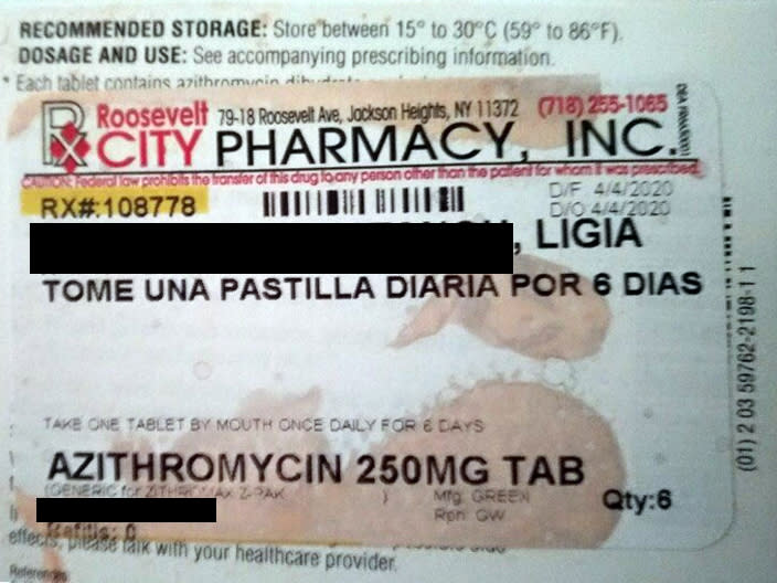 Azithromycin is an antibiotic that has been given to some patients, along with hydroxychloroquine, to treat COVID-19. (Courtesy of family)