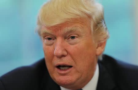 U.S. President Donald Trump speaks during an interview with Reuters in the Oval Office of the White House in Washington, U.S., April 27, 2017. REUTERS/Carlos Barria