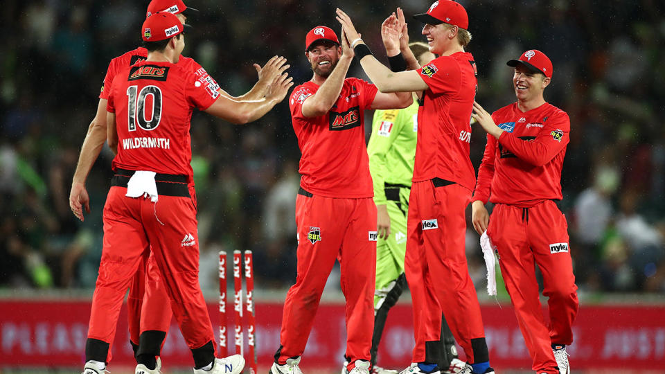 The Melbourne Renegades, pictured here celebrating their first win of the Big Bash season.