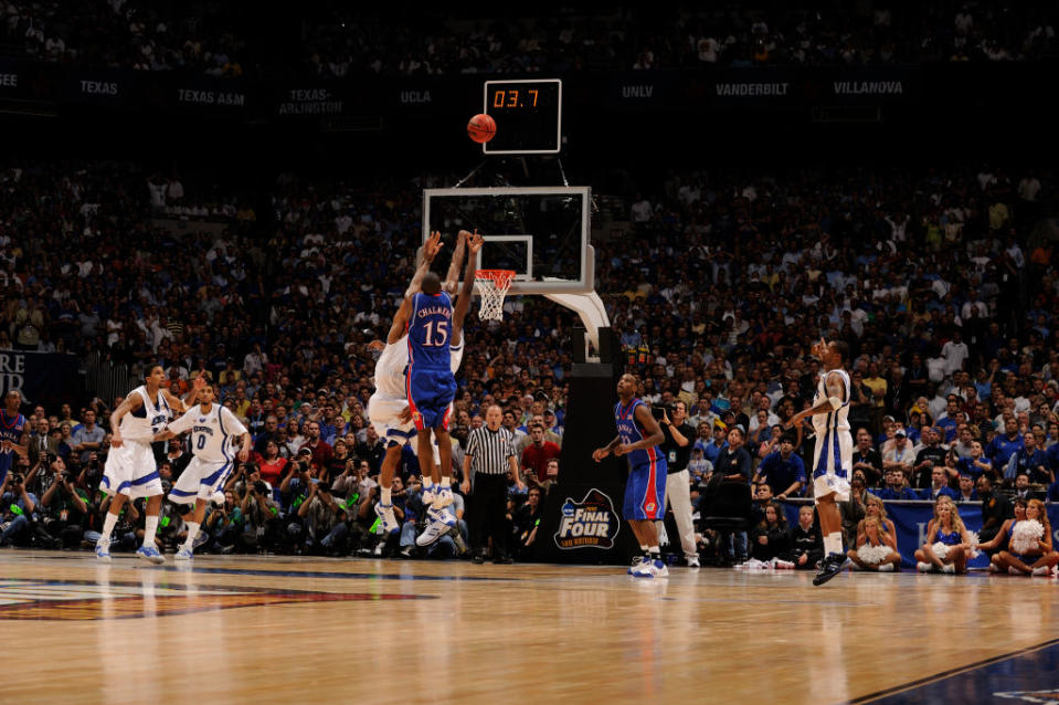 Mario Chalmers sent the Jayhawks to overtime in 2008 with a shot no one has forgotten. (AP)