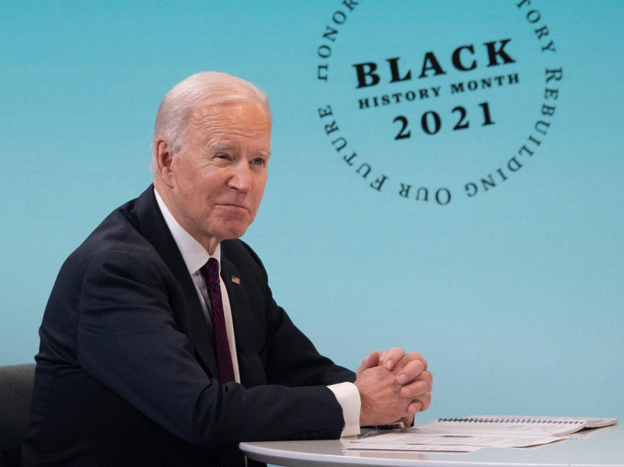 <p>US President Joe Biden holds a roundtable discussion with Black essential workers in the Eisenhower Executive Office Building in Washington, DC, 23 February, 2021</p> (AFP via Getty Images)