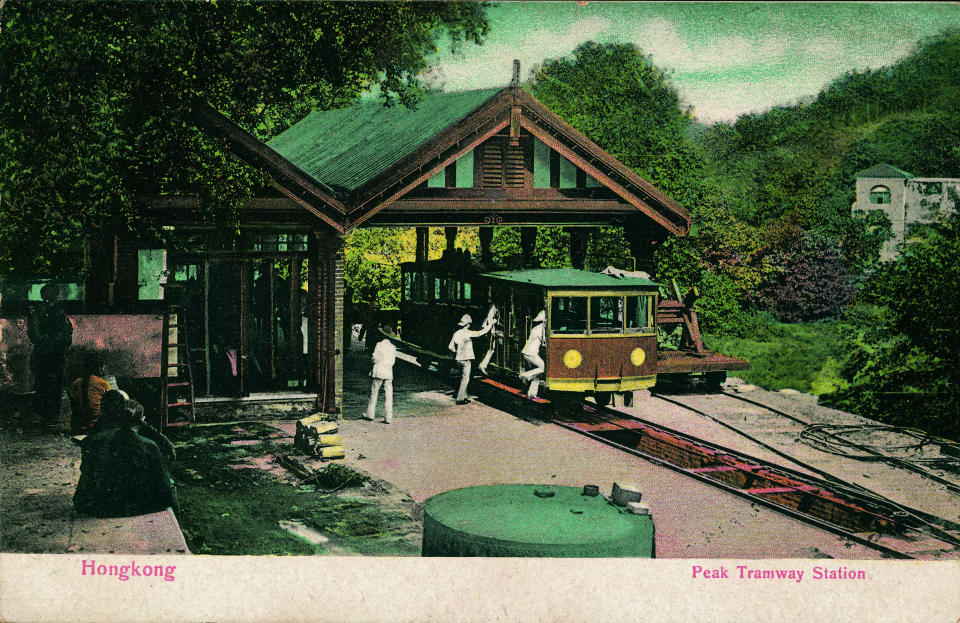 In this undated photo provided by Hong Kong Peak Tramways, a 1st generation Peak Tram which serviced from 1988 to 1926 is seen in Hong Kong. The Peak Tram started operations in 1888, when Hong Kong was a British colony, to transport people up Victoria Peak instead of using sedan chairs. The original carriages were made of varnished timber and seated 30 passengers in three classes. (Hong Kong Peak Tramways via AP)