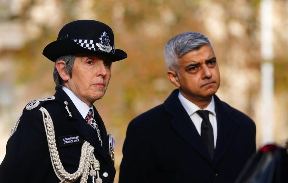 Metropolitan Police Commissioner Dame Cressida Dick with Mayor of London Sadiq Khan last year (PA) (PA Wire)