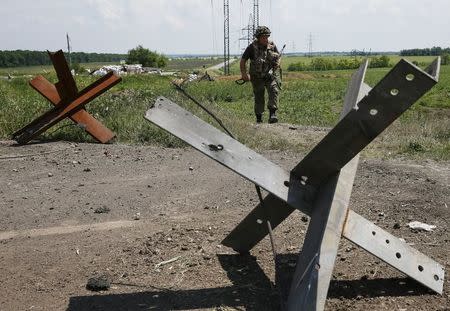 A member of the Ukrainian armed forces is seen near the town of Maryinka, eastern Ukraine, June 5, 2015. REUTERS/Gleb Garanich