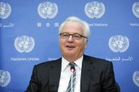 FILE - In this Friday, Aug. 22, 2014, file photo, Russian U.N. Ambassador Vitaly Churkin speaks during a news conference to discuss the crisis in Ukraine, at United Nations headquarters. Russian officials said Churkin died suddenly in New York City on Monday, Feb. 20, 2017. (AP Photo/John Minchillo, File)