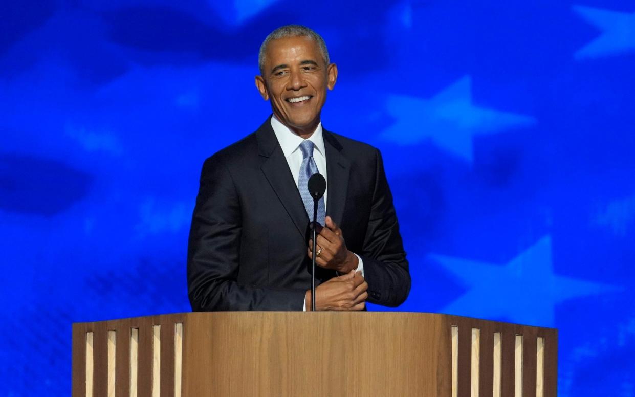 Former President Barack Obama speaking at the Democratic National Convention