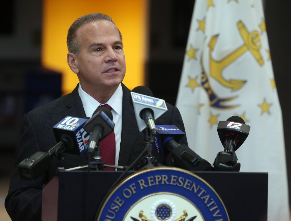 U.S. Rep. David Cicilline, D-RI, talks about the American Rescue Plan Act during a March 2021 news conference in Providence.