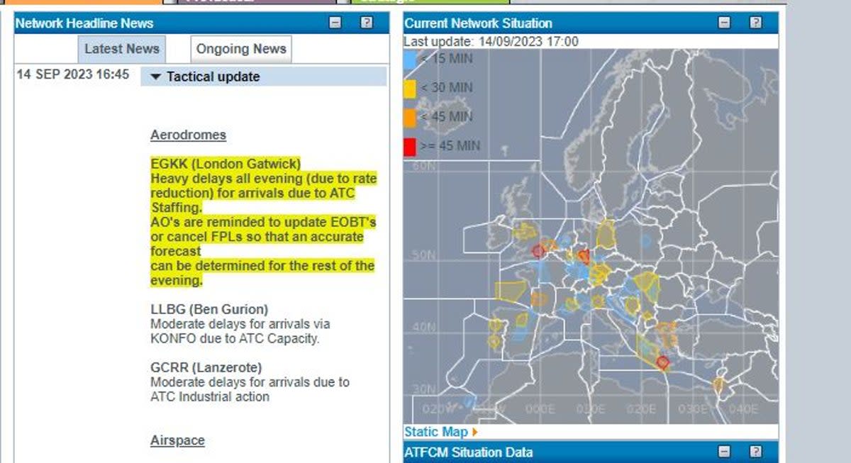 Passengers have been warned of ‘heavy delays’ all evening (Eurocontrol)