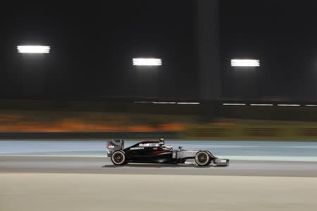 Formula One - Bahrain Grand Prix - Sakhir, Bahrain - 01/04/16 - McLaren Formula One driver, Jenson Button of Britain drives during the second practice. REUTERS/Hamad I Mohammed.