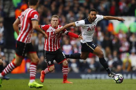 Britain Soccer Football - Tottenham Hotspur v Southampton - Premier League - White Hart Lane - 19/3/17 Tottenham's Mousa Dembele in action with Southampton's Steven Davis Reuters / Eddie Keogh Livepic