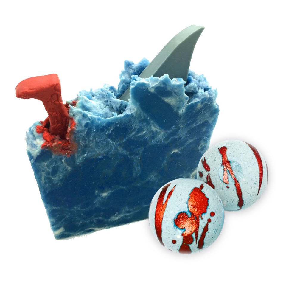 No, Shark Week isn't until later this year, but you can use these <a href="https://antoinettesbathhouse.com/collections/bundles/products/love-bites" target="_blank">shark-themed bath salts</a>&nbsp;to re-enact your favorite romantic scenes from "Jaws."&nbsp;Oh, I've just been told that's not actually a thing.