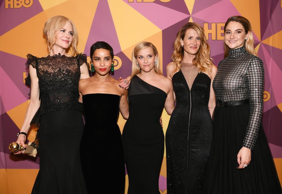 Nicole Kidman, Zoe Kravitz, Reese Witherspoon, Laura Dern and Shailene Woodley - the stars of Big Little Lies wear blackGetty Images