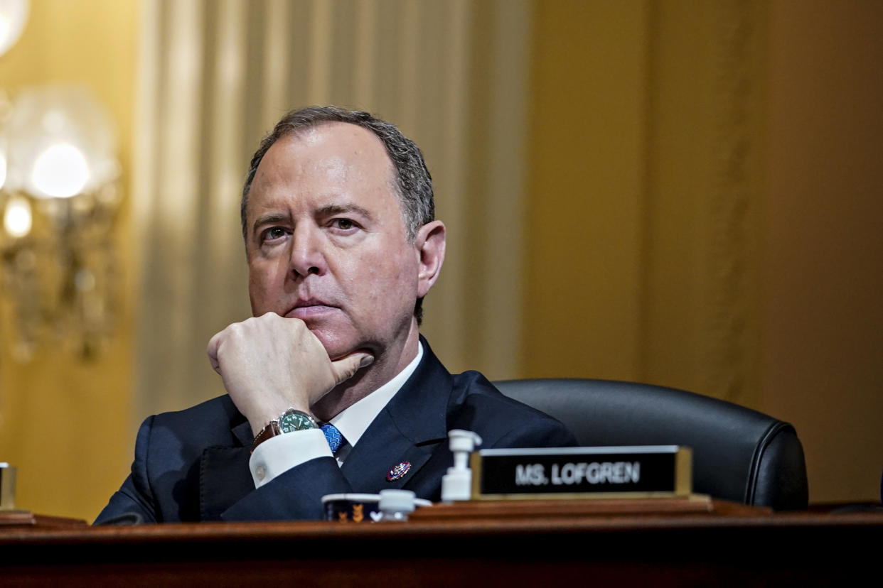 Rep. Adam Schiff, a D-Calif., during a hearing of the Select Committee to Investigate the January 6th Attack on the U.S. Capitol, on July 12, 2022. (Al Drago / Bloomberg via Getty Images file)