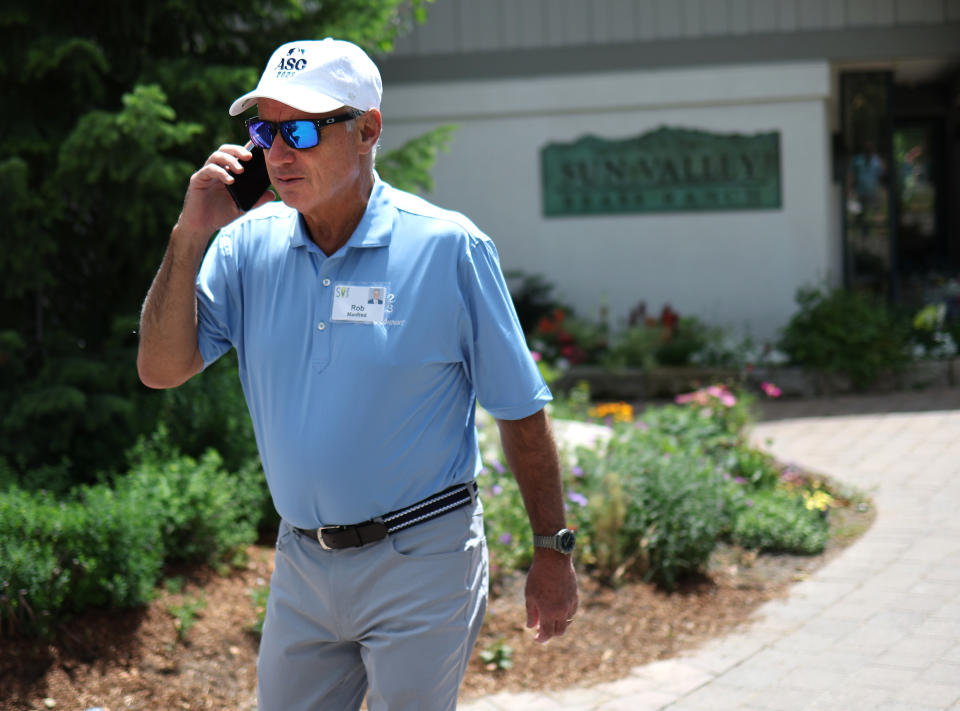 SUN VALLEY, IDAHO - JULY 13: Rob Manfred, Commissioner of the MLB, walks to lunch at the Allen & Company Sun Valley Conference on July 13, 2023 in Sun Valley, Idaho. Every July, some of the world&#39;s most wealthy and powerful figures from the media, finance, technology and political spheres converge at the Sun Valley Resort for the exclusive weeklong conference. (Photo by Kevin Dietsch/Getty Images)