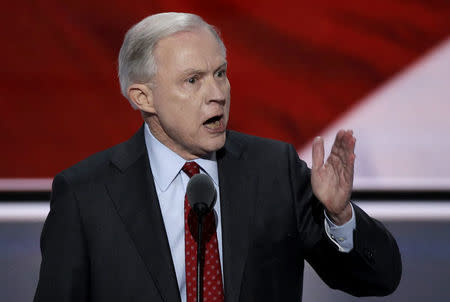 Senator Jeff Sessions (R-AL) delivers a nominating speech for Republican U.S. Presidential candidate Donald Trump at the Republican National Convention in Cleveland, Ohio, U.S. July 19, 2016. REUTERS/Mike Segar/File Photo