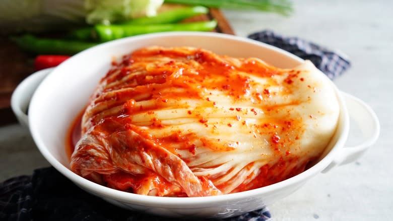 Napa cabbage kimchi in bowl
