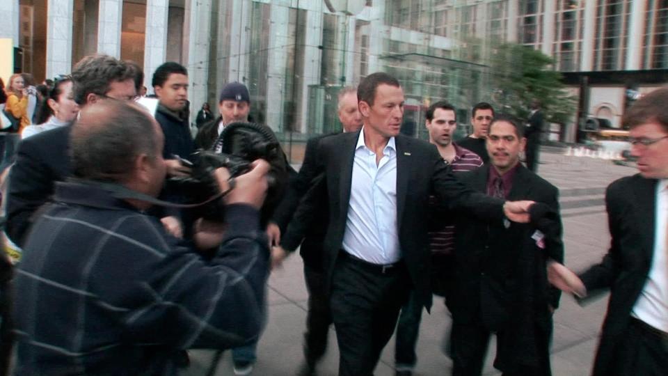 This photo released by courtesy of Sony Pictures Classics shows Lance Armstrong, center, in the documentary film, “The Armstrong Lie." (AP Photo/Courtesy Sony Pictures Classics, Maryse Alberti)