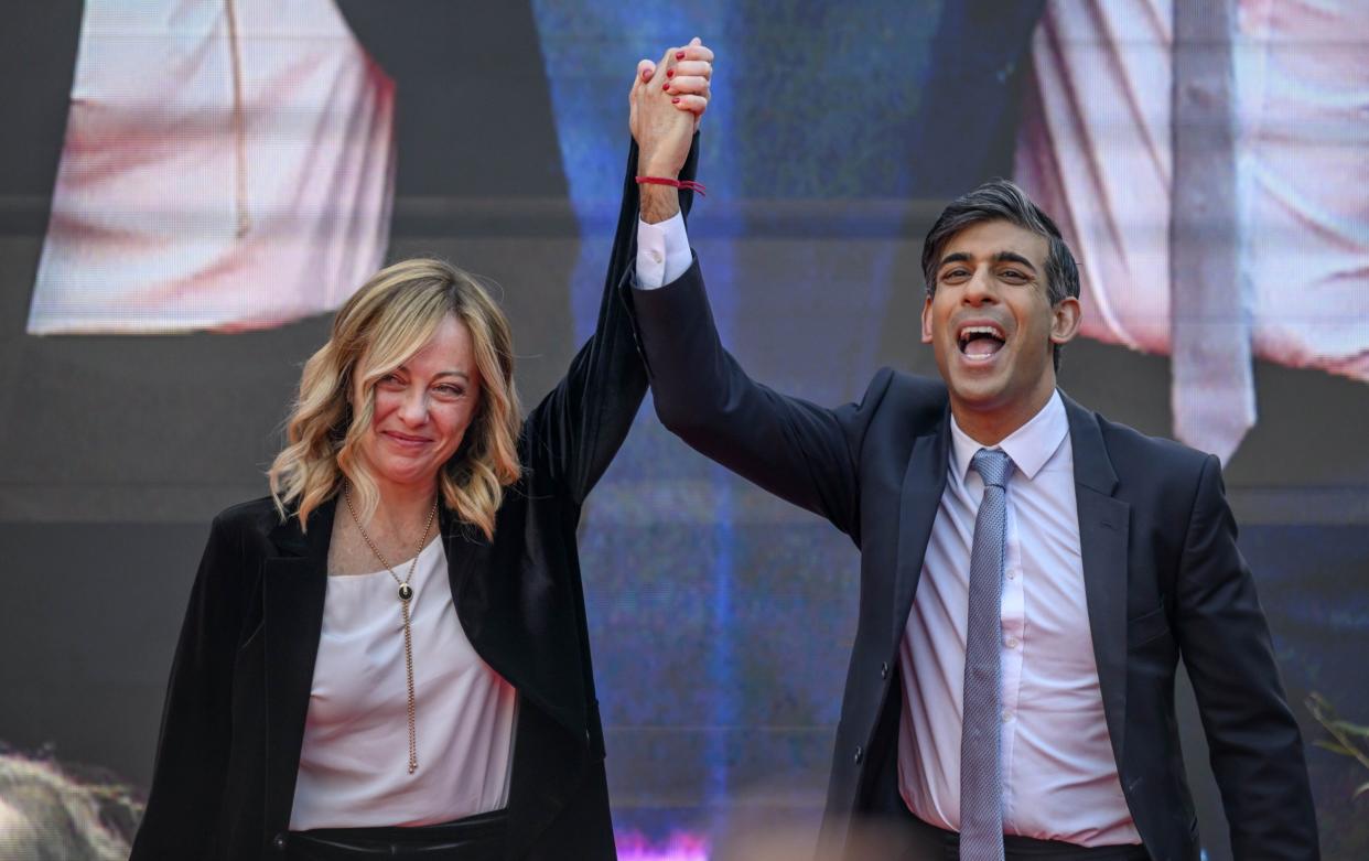 Prime Minister Rishi Sunak and Italian Prime Minister Giorgia Meloni attend "Atreju 2023" political convention organized by militants of Fratelli d'Italia - December 16, 2023